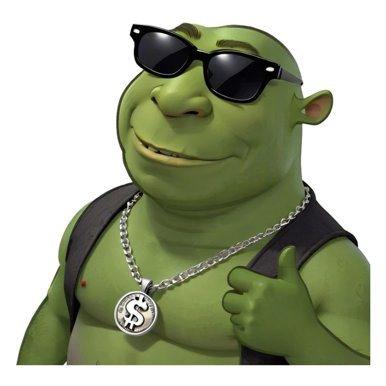Shrek wearing sunglasses surrounded by money sticker
