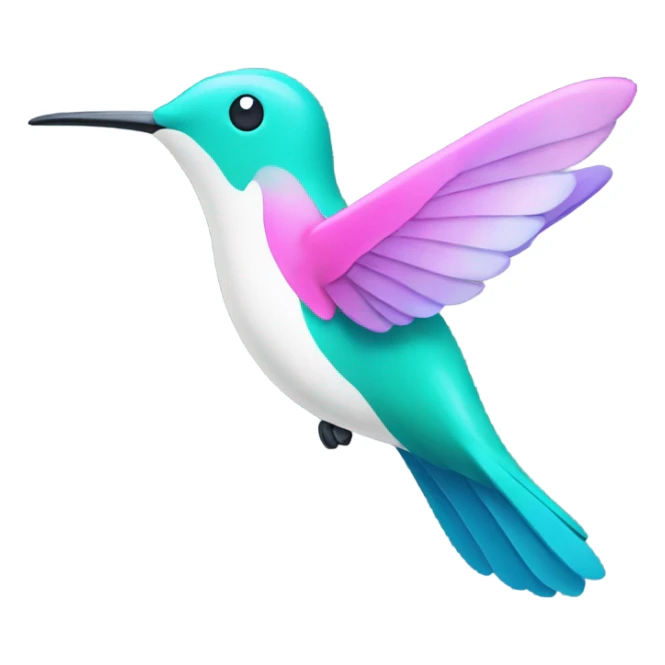 Blue white pink, teal green purple, flying hummingbird with a smile sticker