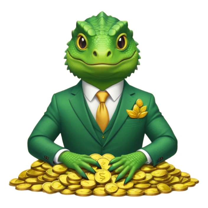 capitalist iguana in suit lying on coins sticker