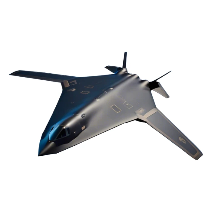 B-2 Spirit bomber - Northrop B-2 (Model Year: 2021) (Iconic colour: Stealth black) - A sleek, stealth bomber with smooth, angular contours and a matte jet-black finish. Emphasize a futuristic, minimalist design with a seamless fuselage, low-profile wings, and an overall intimidating stealth aesthetic. sticker