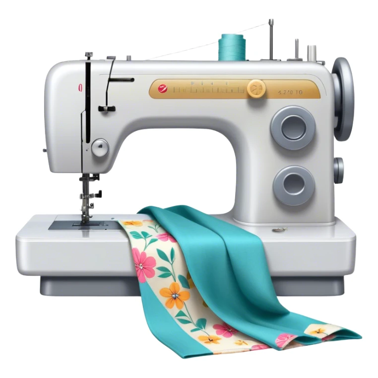 Create an icon that represents the hobby of sewing clothing using patterns and templates. The design should feature a sewing machine, fabric, sewing patterns, and templates. Include visible markings on the fabric that align with the patterns, showcasing the process of cutting and sewing. A piece of clothing in progress, such as a dress or shirt, should be visible, reflecting the creative and detailed nature of garment making. The composition should be well-balanced, with a clean and harmonious design. The background should be transparent. sticker