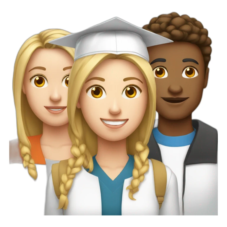 White-skinned students with one women and one men wearing academic caps sticker