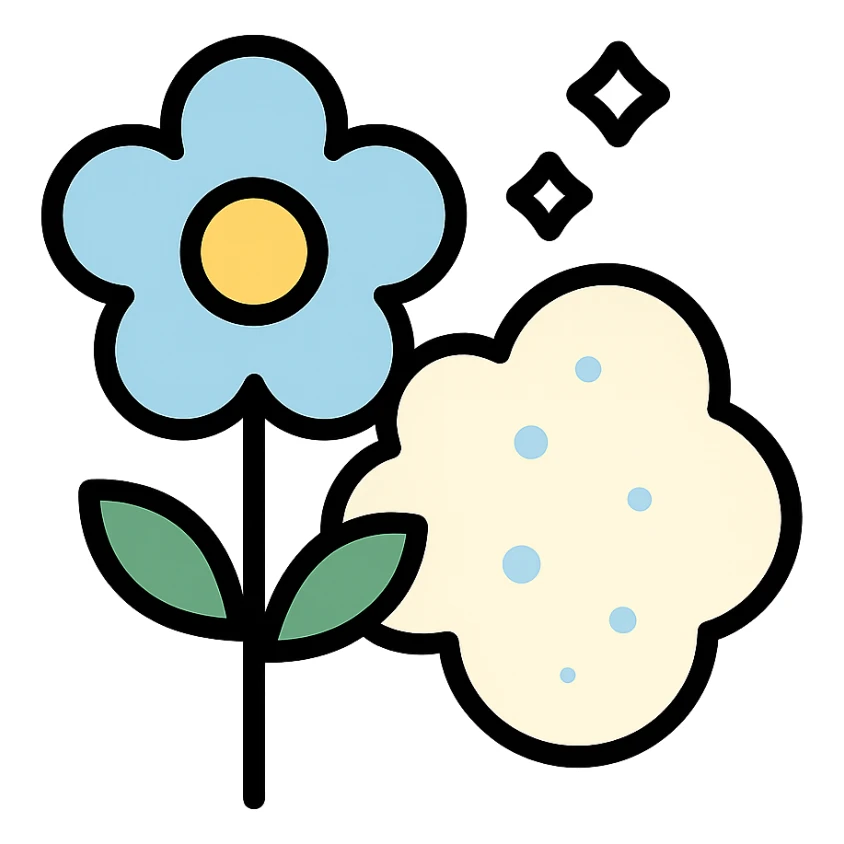 abstract symbol for powdery white musk, clean, powdery, subtle, freshness, modern icon sticker