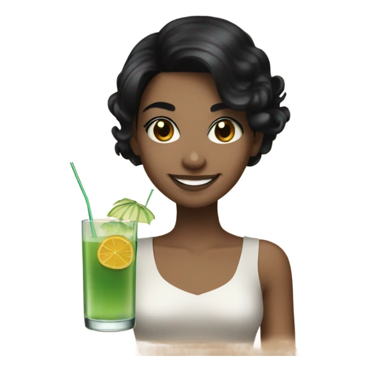 smiling girl with black hair drinking a cocktail sticker