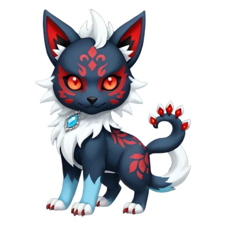 Floral gothic edgy emo cool and ruby-jewelry-adorned Absol-Litten-Amaura-fusion-Fakemon-animal-creature  sticker