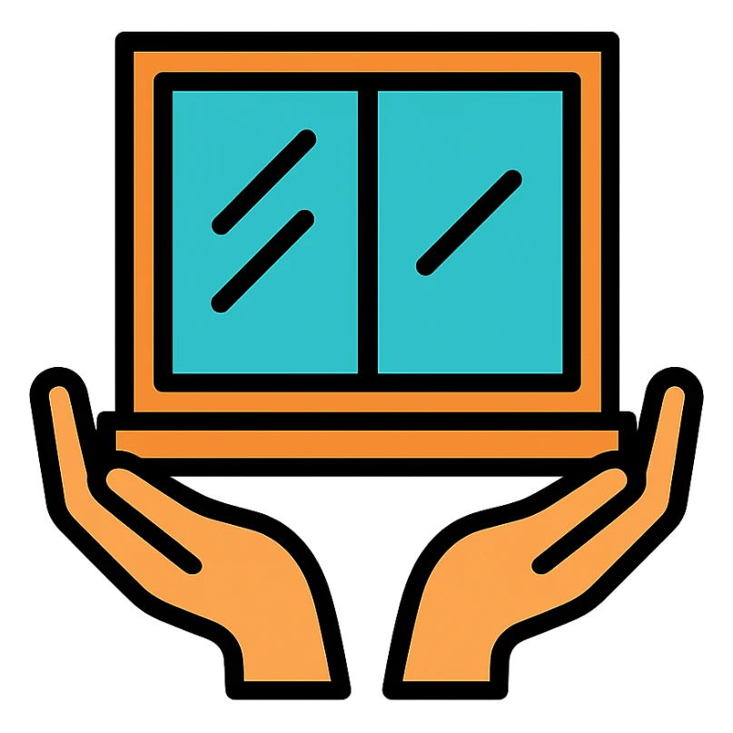 a window with hands, minimal and modern style, lineal color icon with black outlines sticker