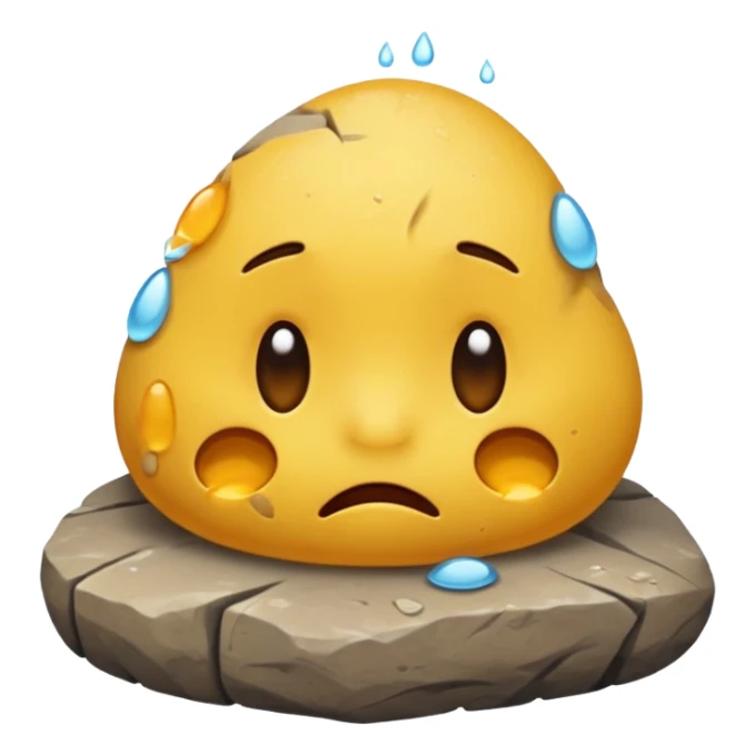 embarrased yellow emoji sqeezing eyes shut with sweat coming down the face hidding behind a rock sticker