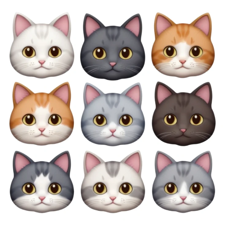 4 different coloured short haired cats including; a dark brown and white cat, and a dark grey and white  sticker