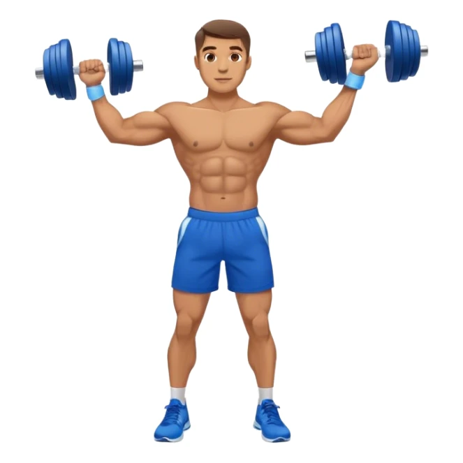 man with blue shorts doing side-lateral raise (T pose) with light dumbbells sticker
