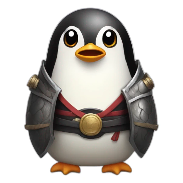 penguin with face wearing samurai helmet with big horns sticker