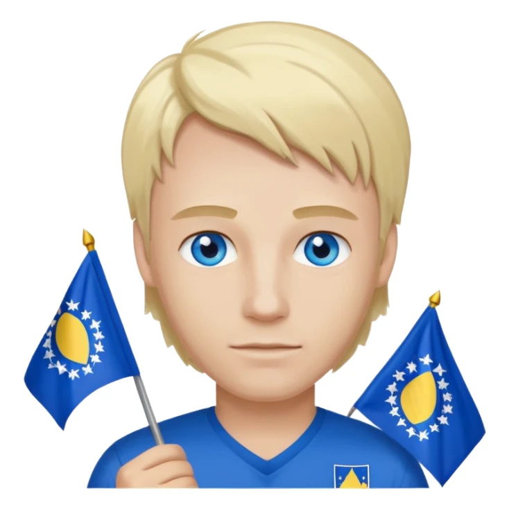 Create a man with bosnia flagg in his hand with blue eyes blond here sticker