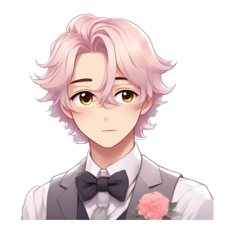 Gorgeous romantic hot attractive anime style formal modern gentlemanly anime shojo guy with pretty hair and flower petals and blushing face aesthetic trending style with colorful gradient colors  pastelcore cottagecore kawaiicore sticker