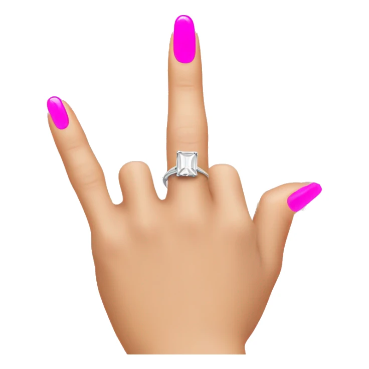 Middle finger with engagement ring and pink nails sticker