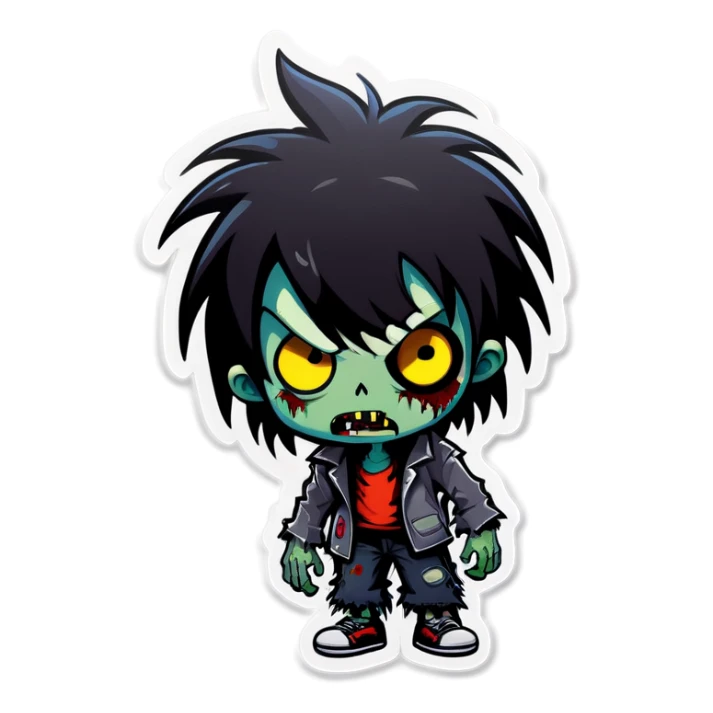 boy zombie with black hair emo sticker