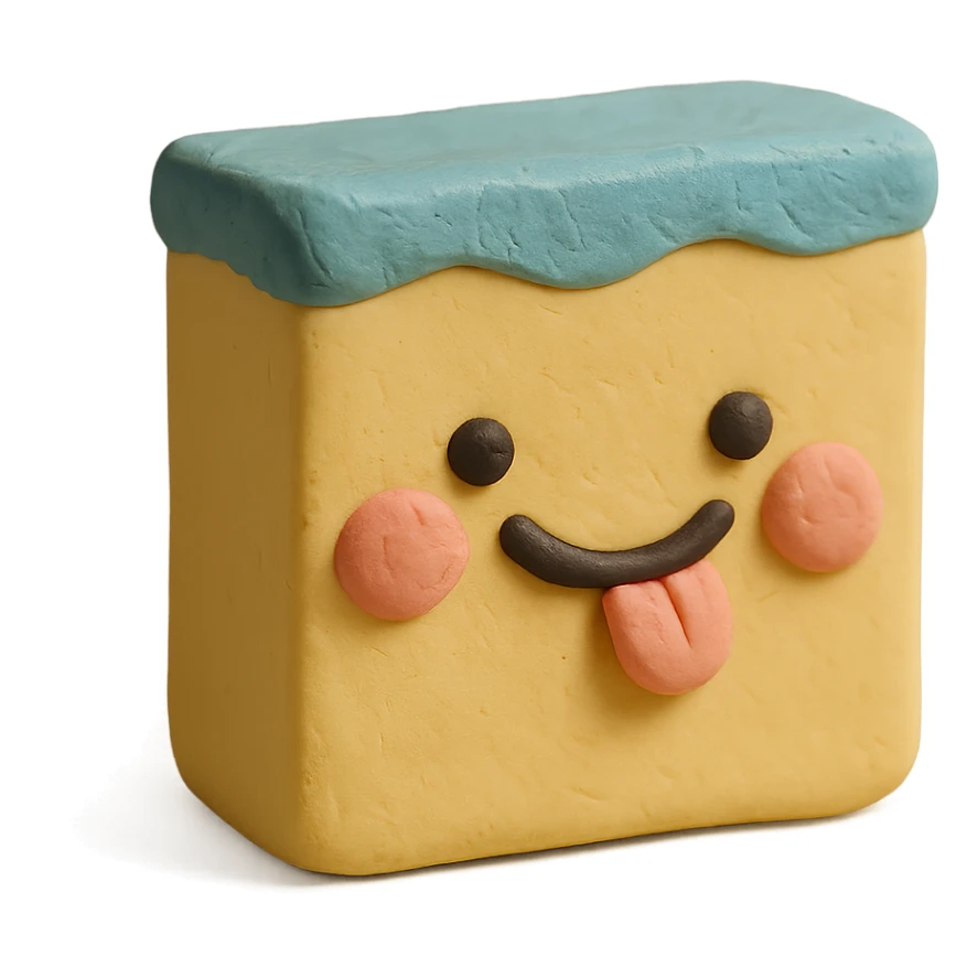 cleaning sponge with a cute smiling face, playful expression, pastel colors in claymation style sticker