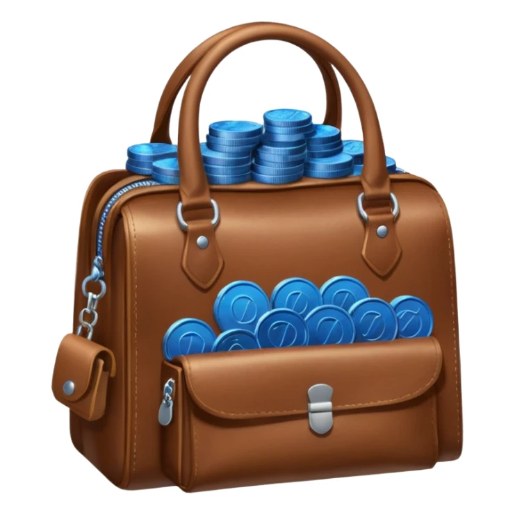 leather bag on top of blue coins stack sticker