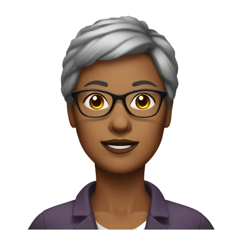 middle aged woman's face dark brown short hair wearing glasses sticker