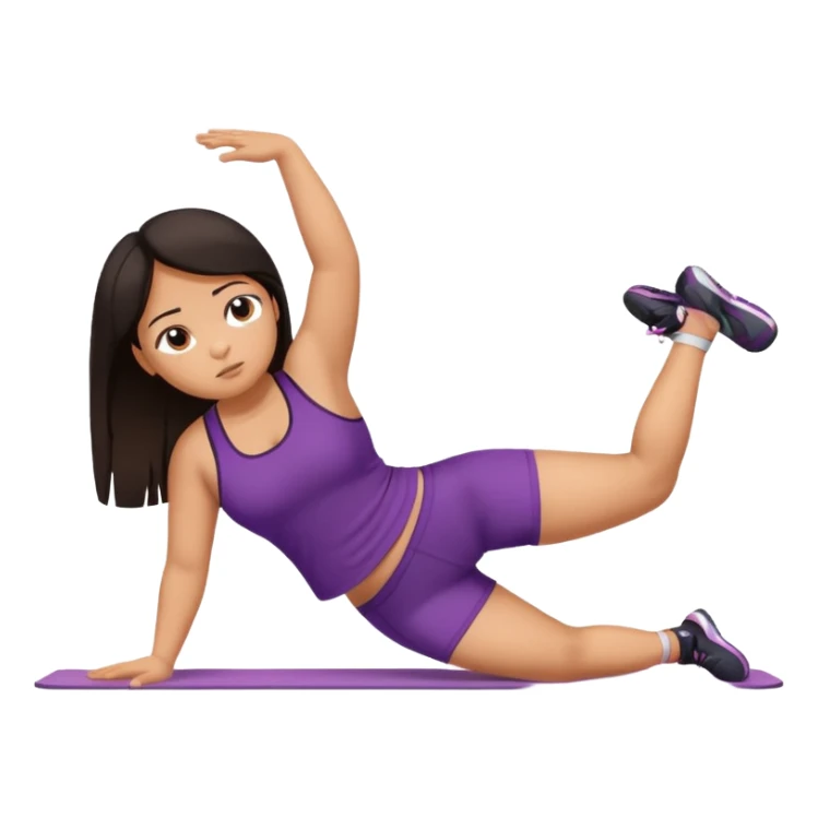 Sad fat girl doing side plank dark hair sticker