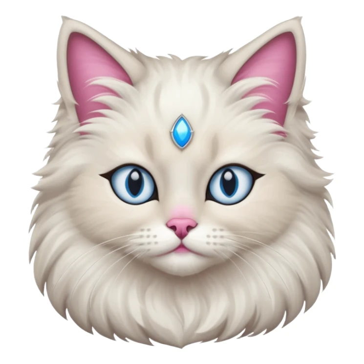 Neva masquerade cat, very fluffy, gray and white, with blue eyes and pink nose sticker