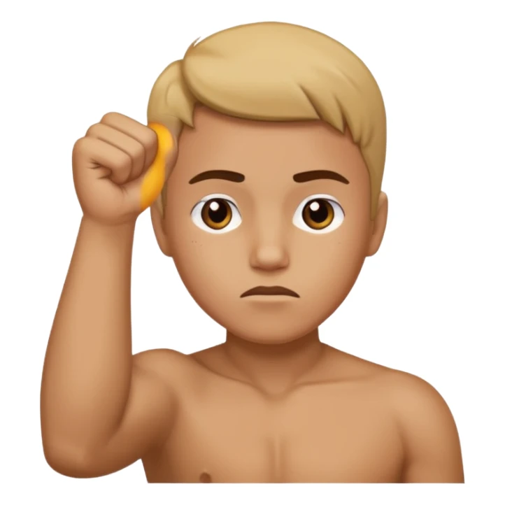 😔 use this emoji but make him have an arm up with a fist sticker