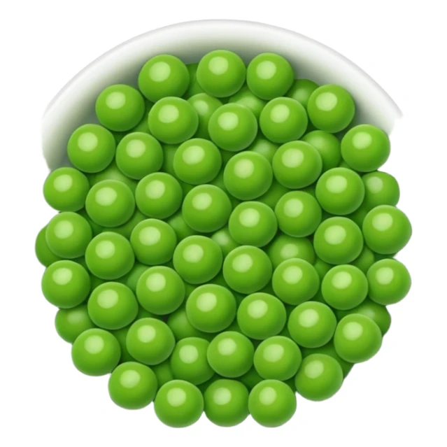 frozen peas, loose scatter, bright green, round, smooth, uniform, slightly frosted matte look, subtle color variation, no bowl or bag, soft lighting, emoji scale sticker