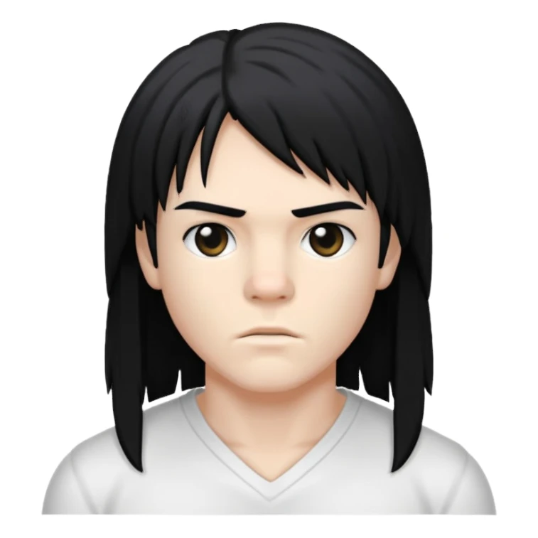 White  boxer with black hair and a long mullet haircut sticker