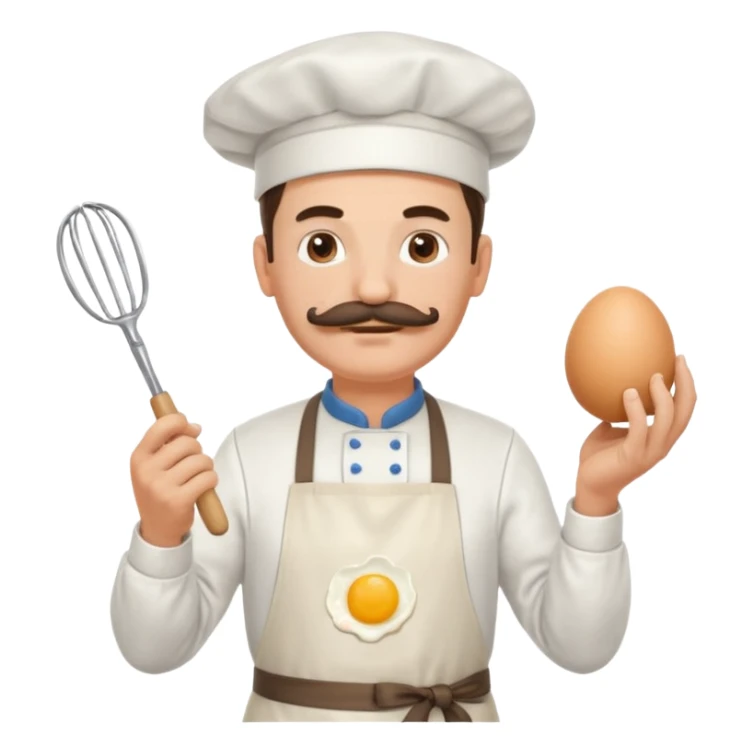 Middle aged male pastry chef - with a mustache, apron, white hat, and holding an egg beater in one hand sticker