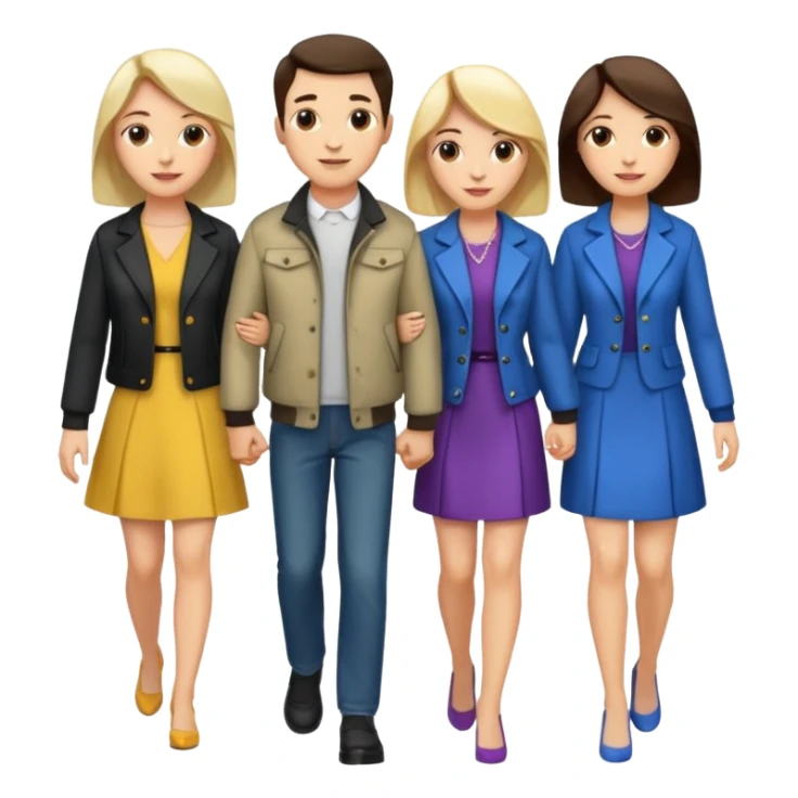 iOS emoji style - a men and 2 women - friends walking together

 sticker