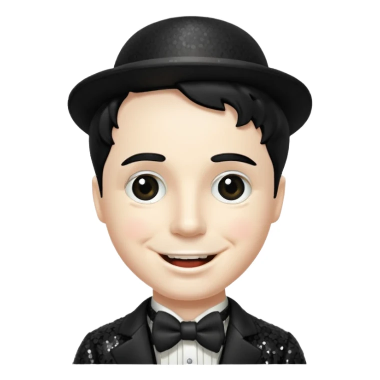 Charlie Chaplin with black hair, black sequin outfit sticker