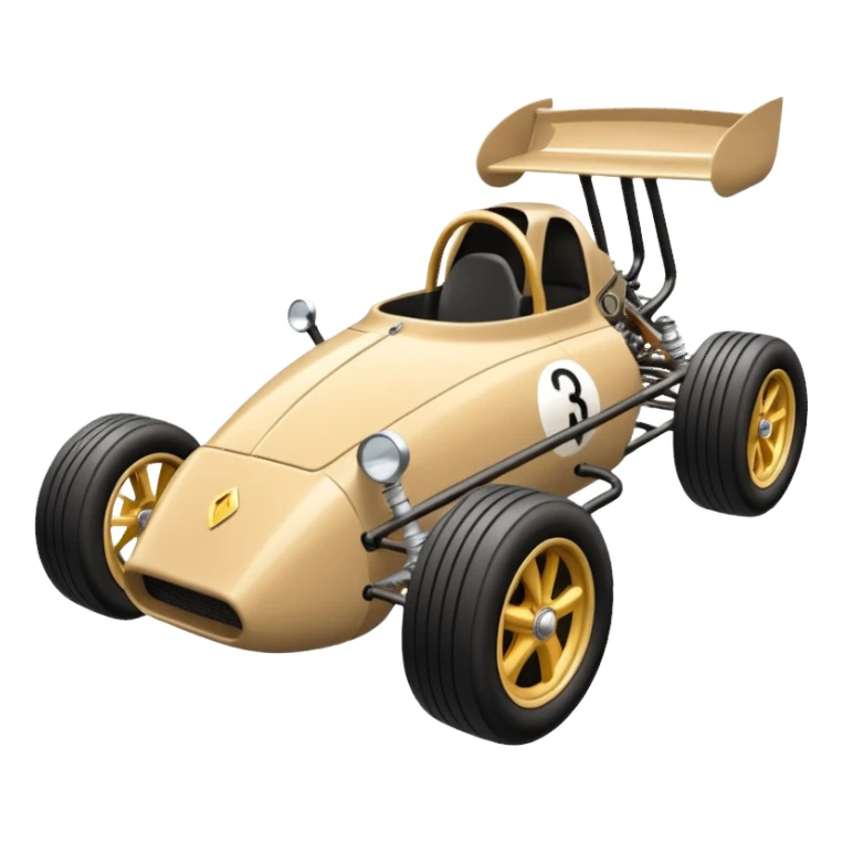 Special air-cooled three-cylinder race car whose frame and suspension is made of shopping cart material with a large gas tank, and rear spoiler, is being professionally steered/driven by a small black dragon  sticker