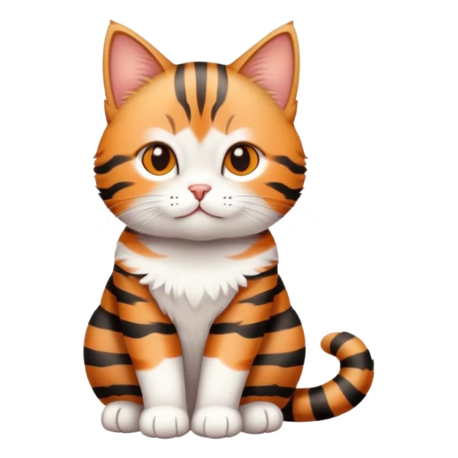 Cute tabby cat with white stomach, adorable face, sitting position showing white belly sticker
