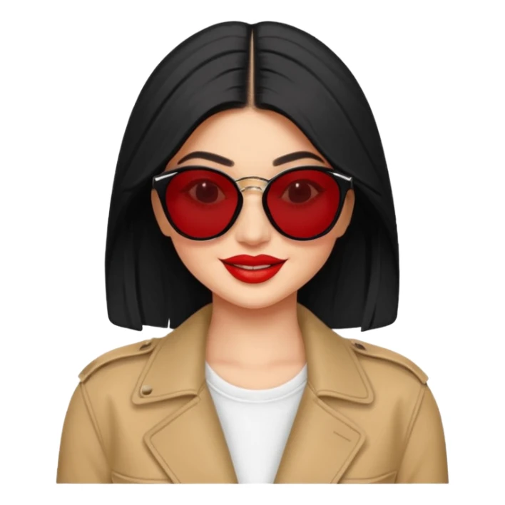 Kylie Jenner with sunglasses, stylish outfit, bold lips sticker