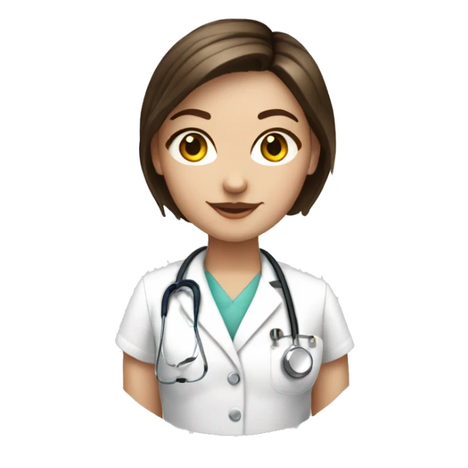 White girl with brunette short hair with stethoscope sticker