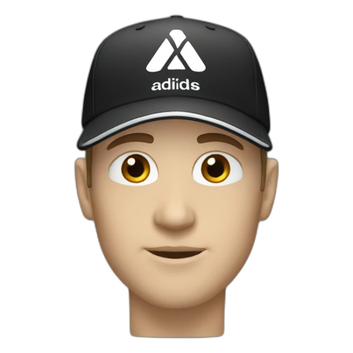 white man with a black adidas cap that has a white logo sticker