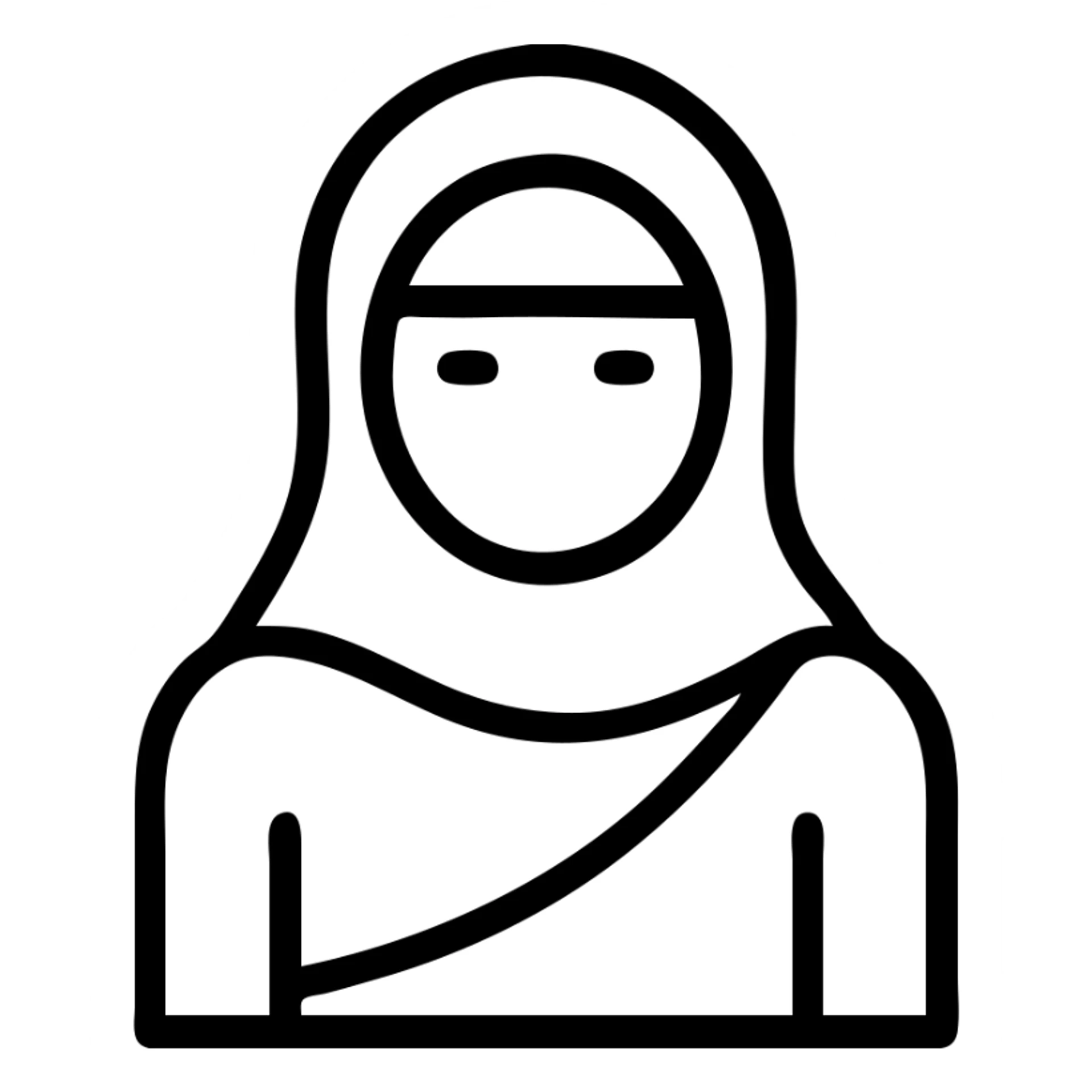 a woman with a hijab, outlined icon style, neutral expression sticker
