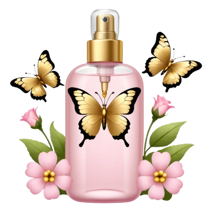 Light pink body mist bottle with gold butterflies and flowers   sticker