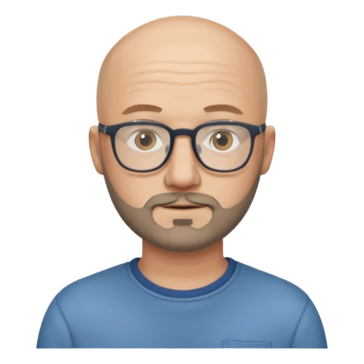 white bald man with glasses in casual clothes, with short beard sticker