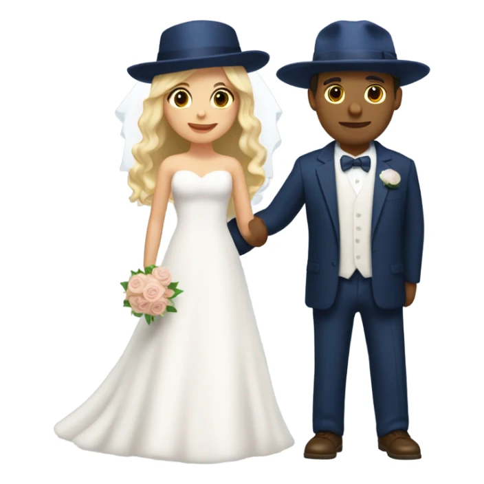 Puerto rican beard short hair with blue hat and navy blue suit getting Married with blond long hair girl with white  wedding dress  sticker