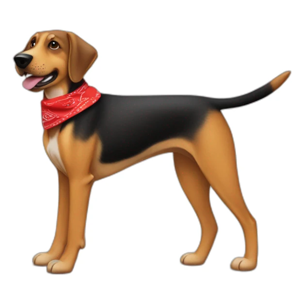 coonhound and German shepherd mix dog wearing small plain red bandana and walking left sticker