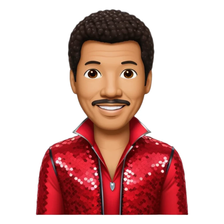 Lionel Richie with dark brown hair, red sequin outfit sticker