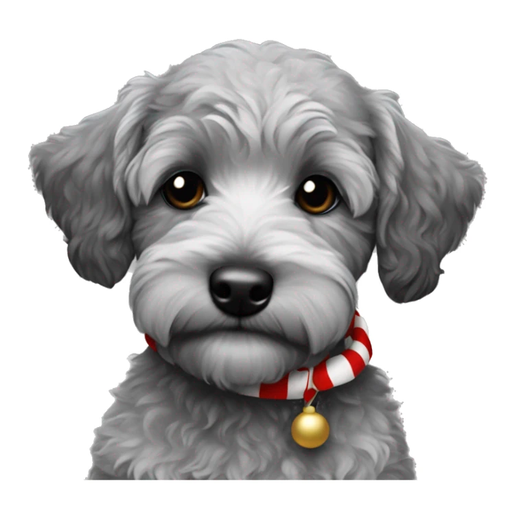 A schnoodle Christmas puppy that is grey with black patches sticker