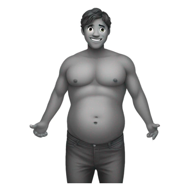 Josh rubbing his jom shaped belly  sticker