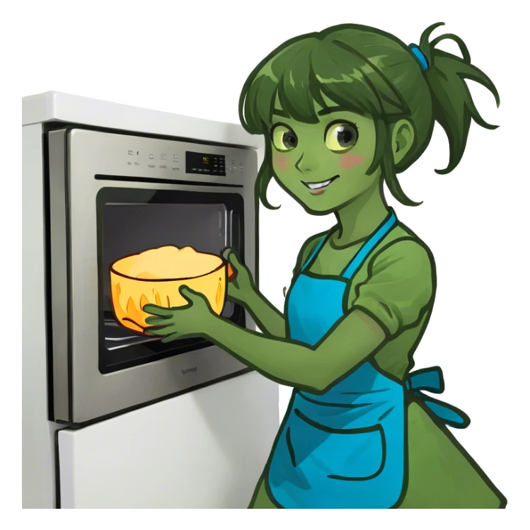 brown haired girl with fringe and blue eyes throwing a microwave  sticker