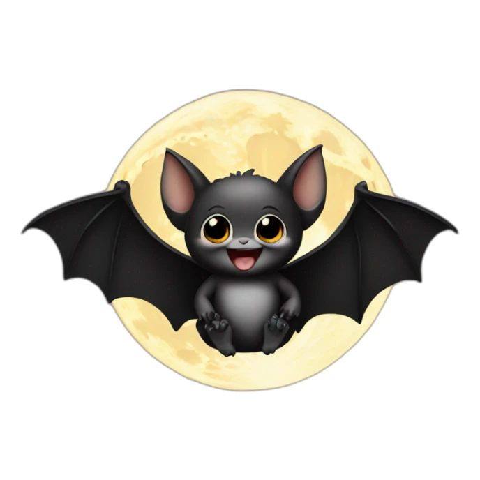 black happy baby bat wings in front of moon sticker