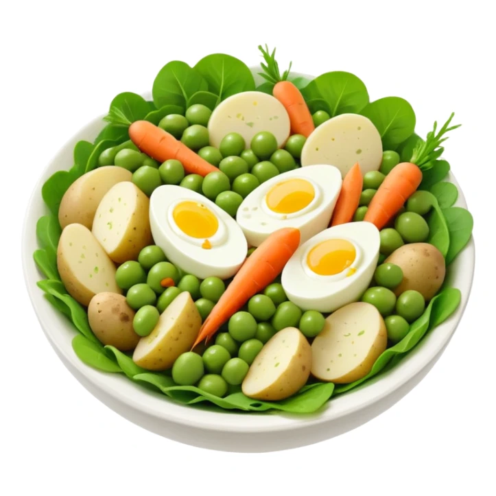 Salad community avatar in clean style illustration. Classic salads like Olivier, Greek or Tashkent, vibrant greens and colorful ingredients, simple shapes, flat design, high contrast, fresh and inviting. sticker