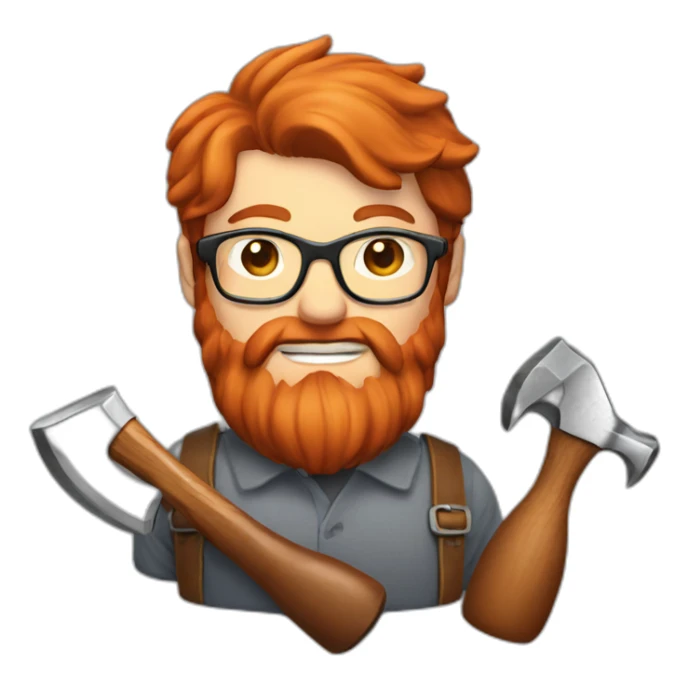 Red smooth haired man with beard and glasses making a saddle with hammer sticker