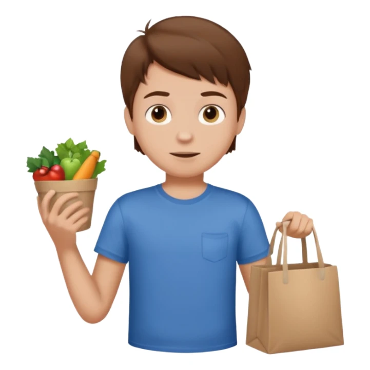 Boy going to the store for shopping, cartoon illustration, white background sticker