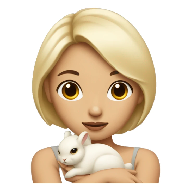 A beautiful  lady holding beige bunny eyes closed, calm    sticker