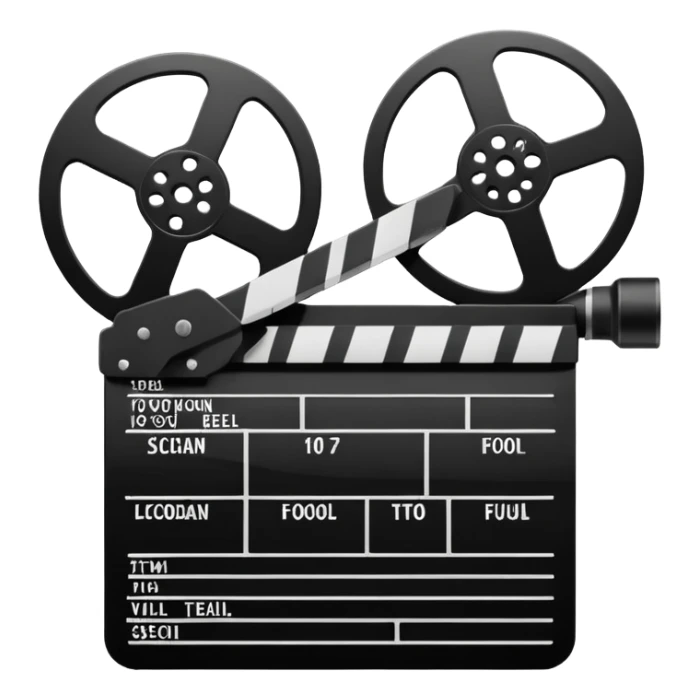 clapperboard with film reel sticker