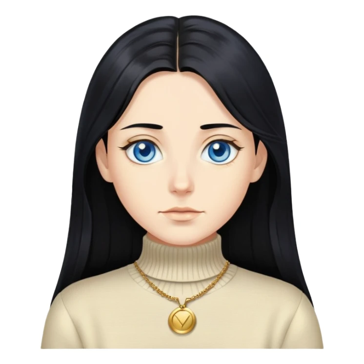 Black long hair with blue eyes wearing a high neck sweater with gold buttons sticker